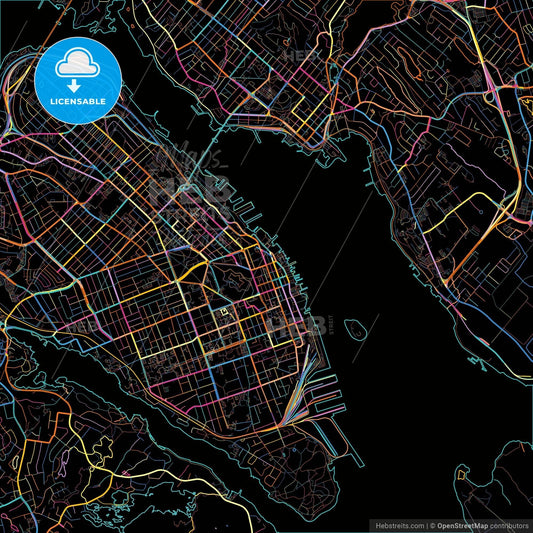Halifax, Nova Scotia, Canada, colorful city map on black background