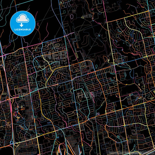 Vaughan, Ontario, Canada, colorful city map on black background