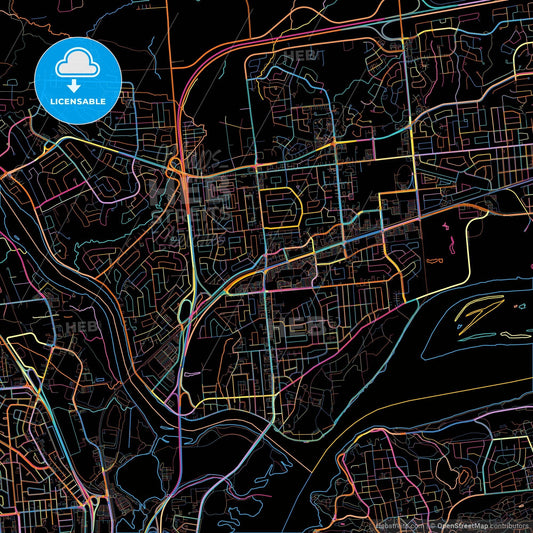 Gatineau, Quebec, Canada, colorful city map on black background