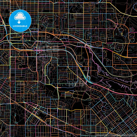 Burnaby, British Columbia, Canada, colorful city map on black background