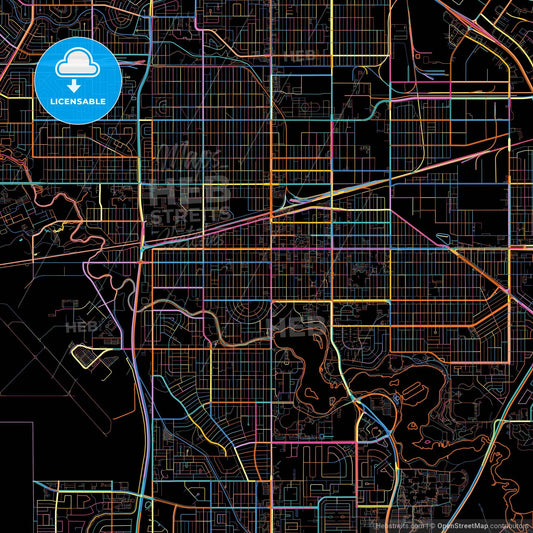 Regina, Saskatchewan, Canada, colorful city map on black background