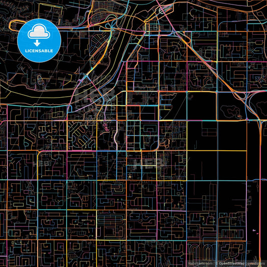 Richmond, British Columbia, Canada, colorful city map on black background