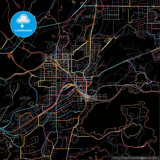 Greater Sudbury, Ontario, Canada, colorful city map on black background
