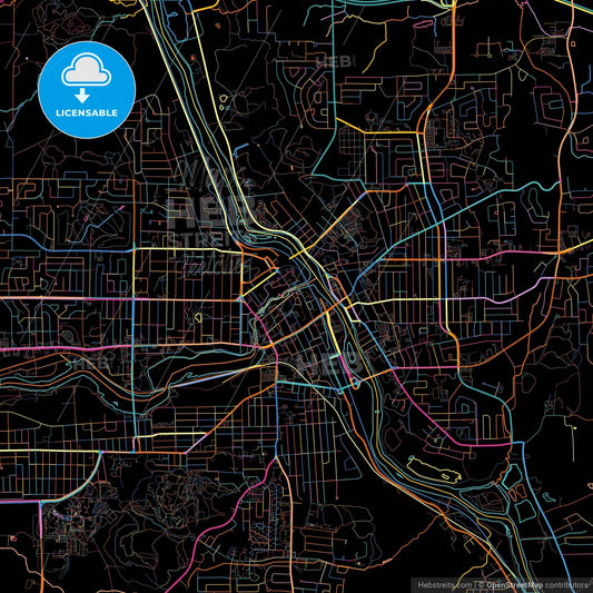 Sherbrooke, Quebec, Canada, colorful city map on black background