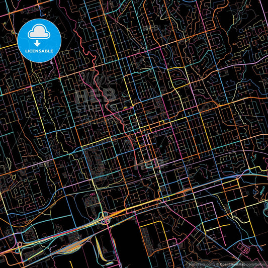 Oshawa, Ontario, Canada, colorful city map on black background