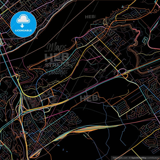Lévis, Quebec, Canada, colorful city map on black background