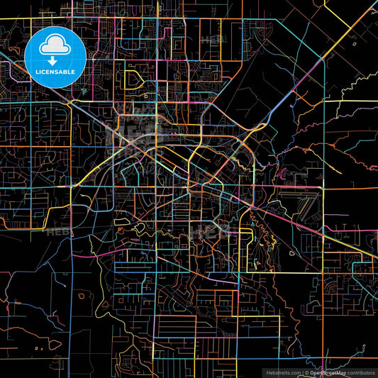Langley, British Columbia, Canada, colorful city map on black background