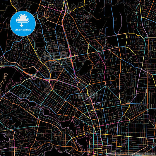 Saanich, British Columbia, Canada, colorful city map on black background