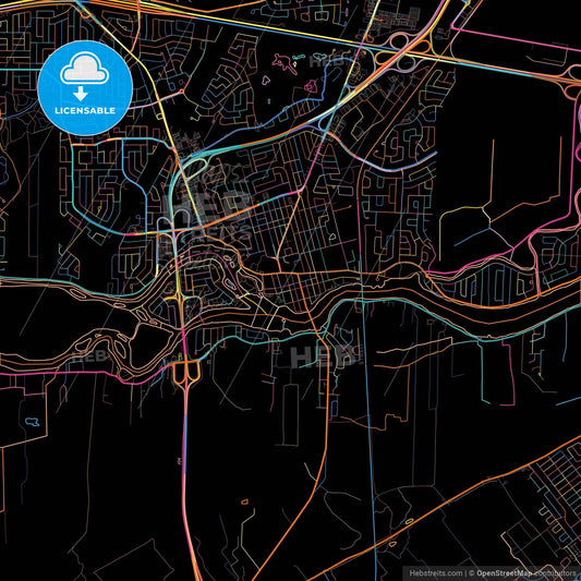 Terrebonne, Quebec, Canada, colorful city map on black background