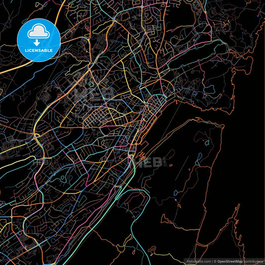 St Johns, Newfoundland and Labrador, Canada, colorful city map on black background