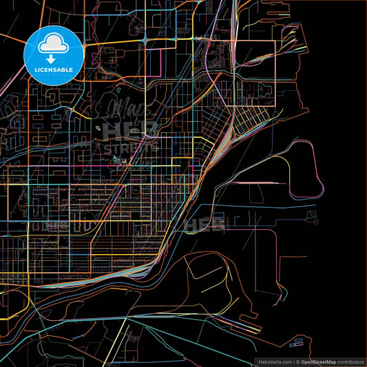 Thunder Bay, Ontario, Canada, colorful city map on black background