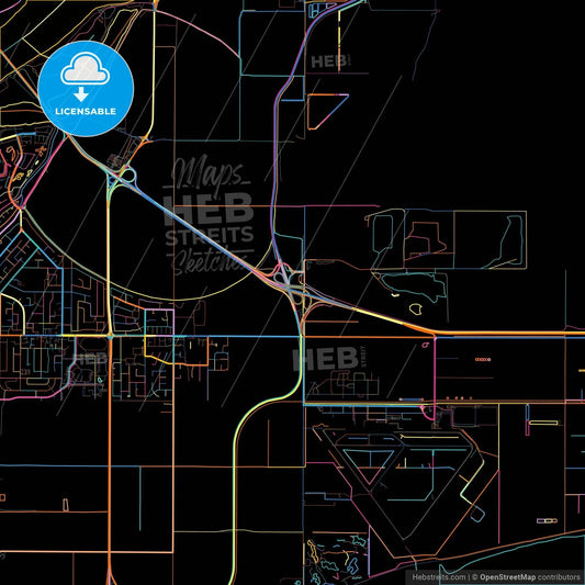 Delta, British Columbia, Canada, colorful city map on black background
