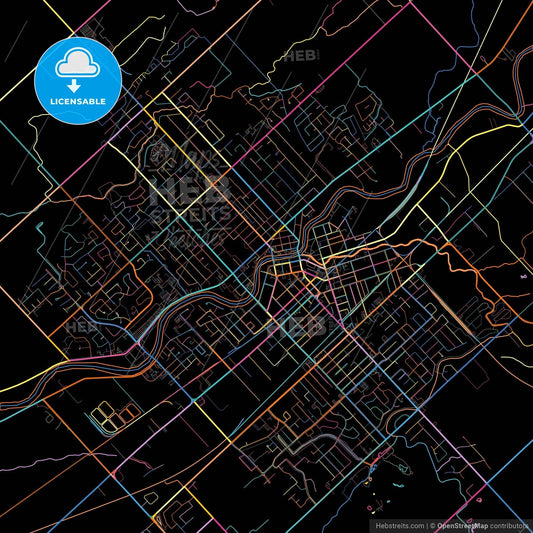 Chatham-Kent, Ontario, Canada, colorful city map on black background