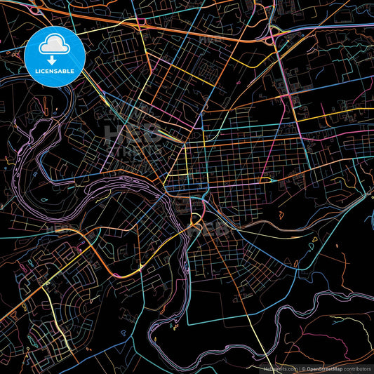 Brantford, Ontario, Canada, colorful city map on black background