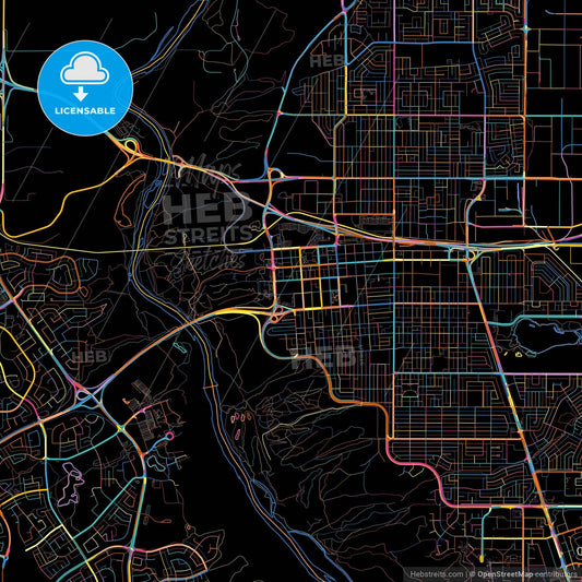 Lethbridge, Alberta, Canada, colorful city map on black background