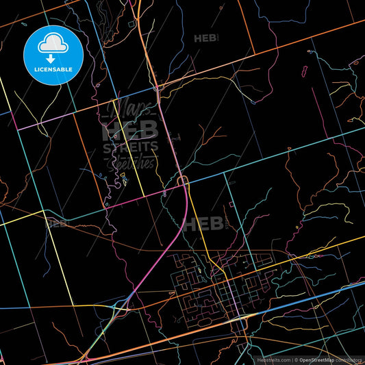 Clarington, Ontario, Canada, colorful city map on black background