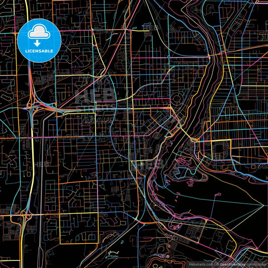 Niagara Falls, Ontario, Canada, colorful city map on black background