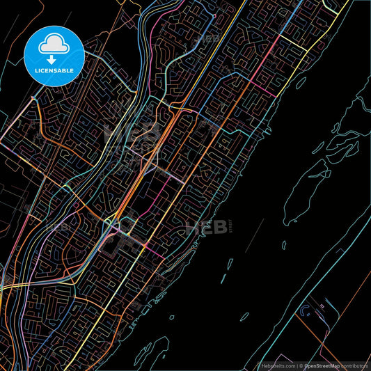 Repentigny, Quebec, Canada, colorful city map on black background