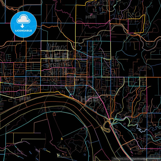 Maple Ridge, British Columbia, Canada, colorful city map on black background