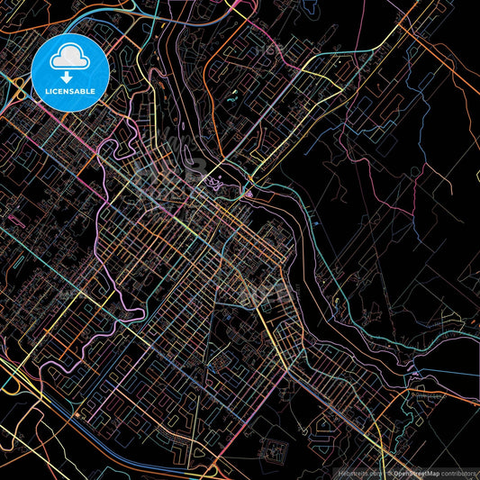 Drummondville, Quebec, Canada, colorful city map on black background