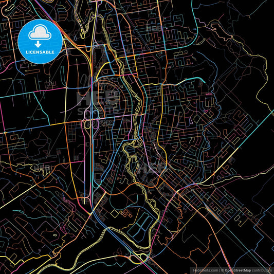 Saint-Jérôme, Quebec, Canada, colorful city map on black background