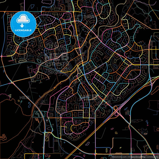 St. Albert, Alberta, Canada, colorful city map on black background