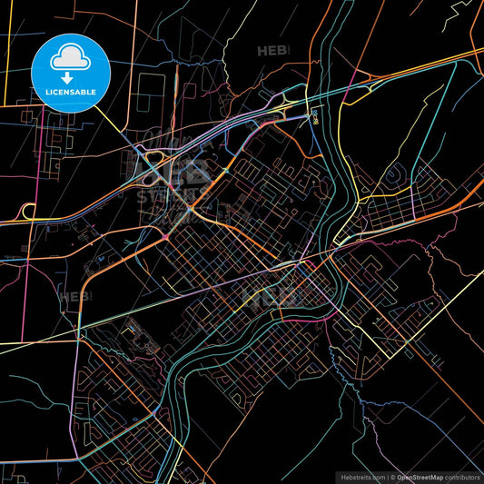 Saint-Hyacinthe, Quebec, Canada, colorful city map on black background