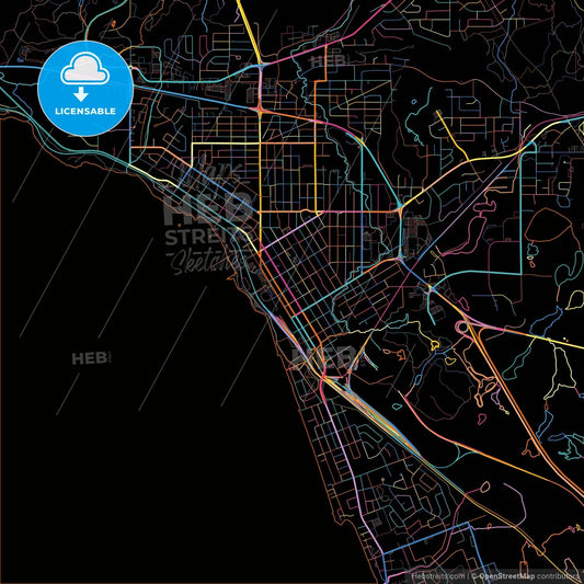 North Bay, Ontario, Canada, colorful city map on black background