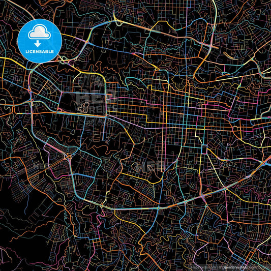 San José, San José, Costa Rica, colorful city map on black background