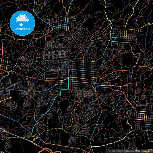 San Francisco, Heredia, Costa Rica, colorful city map on black background