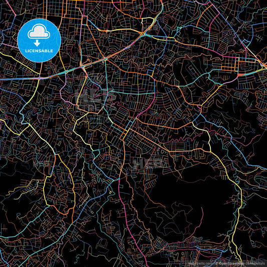 Desamparados, San José, Costa Rica, colorful city map on black background