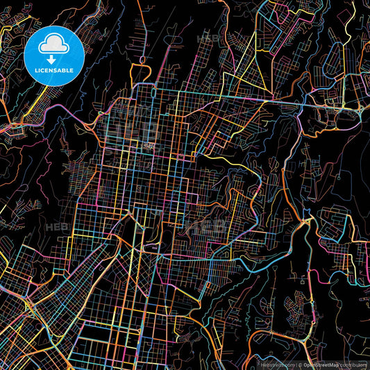 Guatemala City, Guatemala, Guatemala, colorful city map on black background