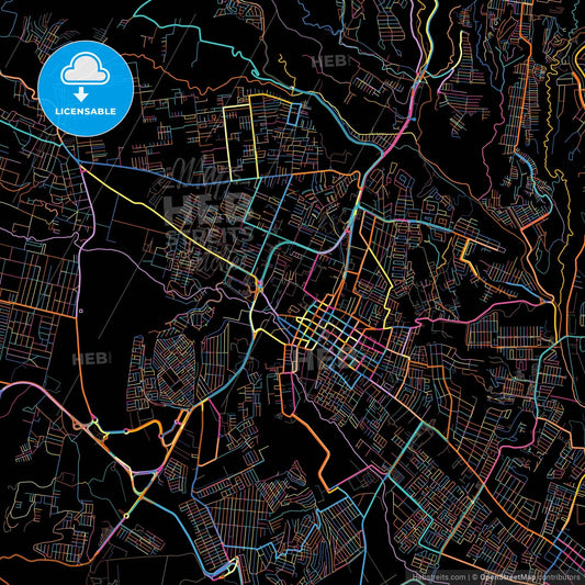 Villa Nueva, Guatemala, Guatemala, colorful city map on black background