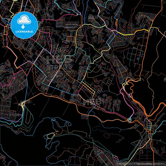San Miguel Petapa, Guatemala, Guatemala, colorful city map on black background