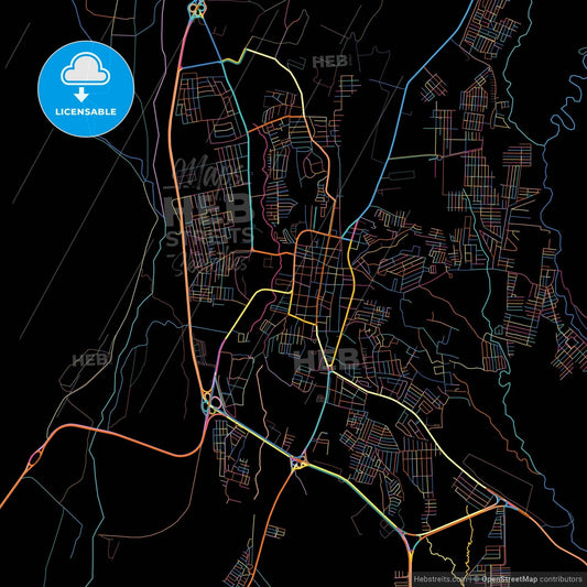 Escuintla, Escuintla, Guatemala, colorful city map on black background