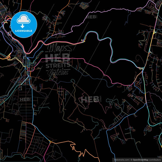 Villa Canales, Guatemala, Guatemala, colorful city map on black background