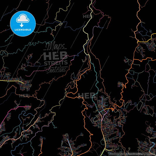 Chinautla, Guatemala, Guatemala, colorful city map on black background