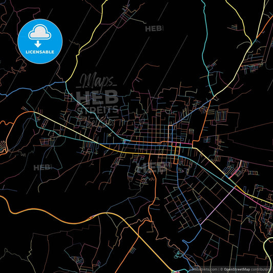 Chimaltenango, Chimaltenango, Guatemala, colorful city map on black background