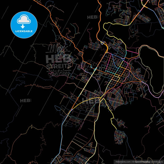 Amatitlán, Guatemala, Guatemala, colorful city map on black background