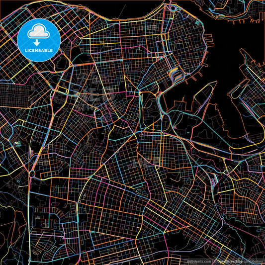 Havana, Havana, Cuba, colorful city map on black background