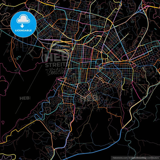 Santiago de Cuba, Santiago de Cuba, Cuba, colorful city map on black background