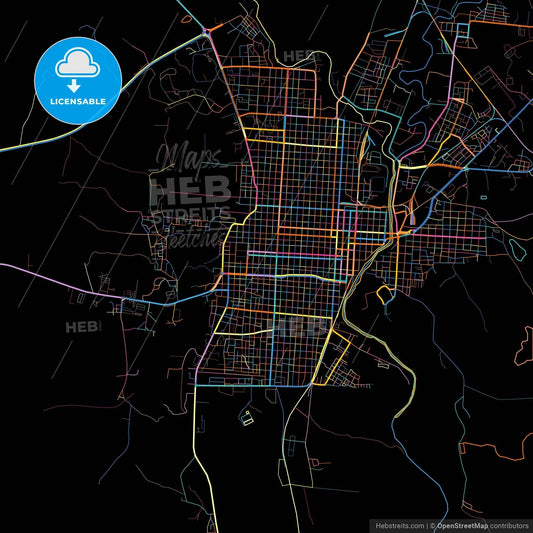 Guantánamo, Guantánamo, Cuba, colorful city map on black background