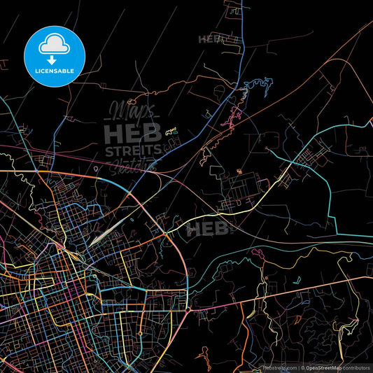 Santa Clara, Villa Clara, Cuba, colorful city map on black background