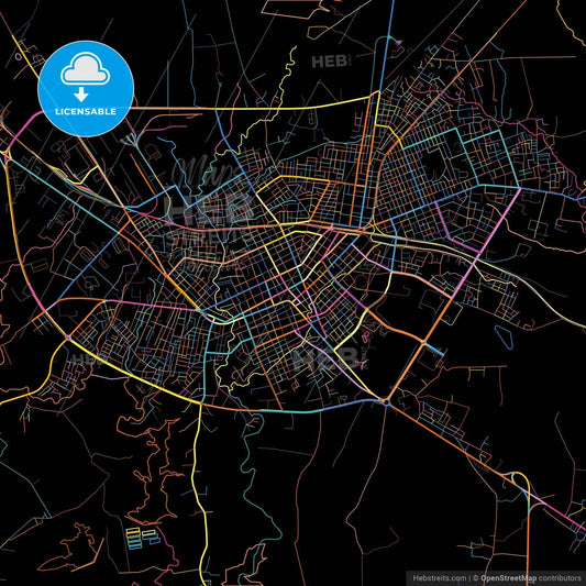 Las Tunas, Las Tunas, Cuba, colorful city map on black background
