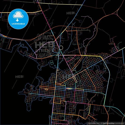 Cienfuegos, Cienfuegos, Cuba, colorful city map on black background