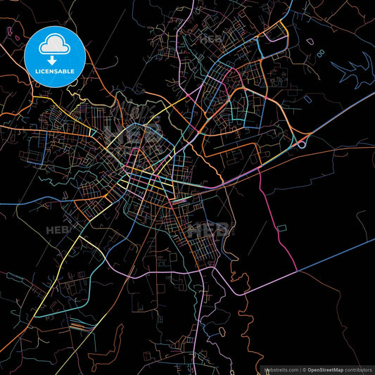 Pinar del Río, Pinar del Río, Cuba, colorful city map on black background