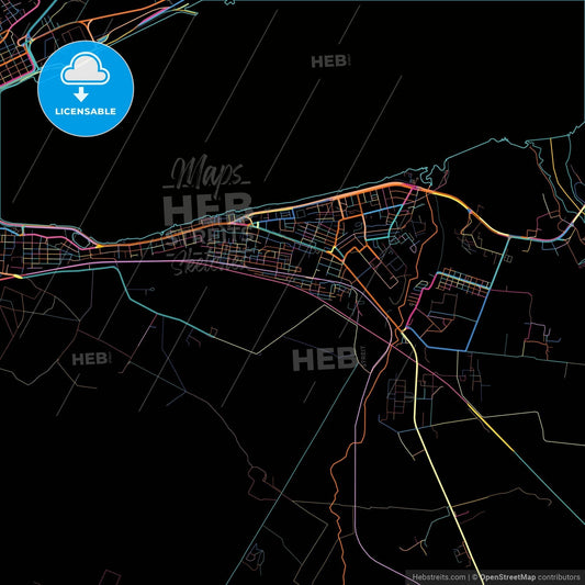Matanzas, Matanzas, Cuba, colorful city map on black background