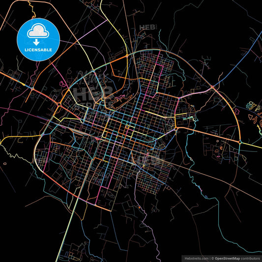 Ciego de Ávila, Ciego de Ávila, Cuba, colorful city map on black background