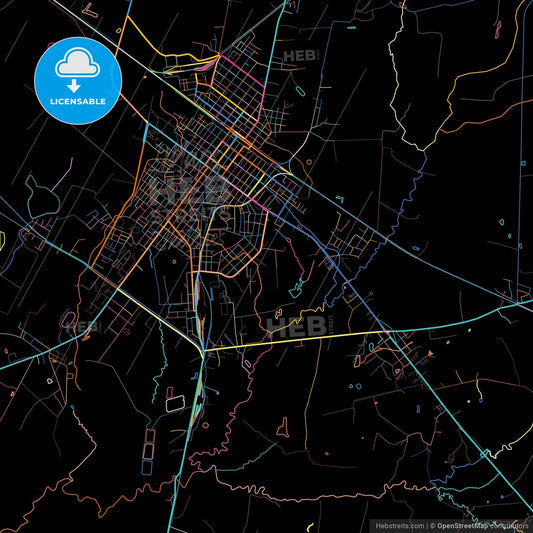 Florida, Camagüey, Cuba, colorful city map on black background
