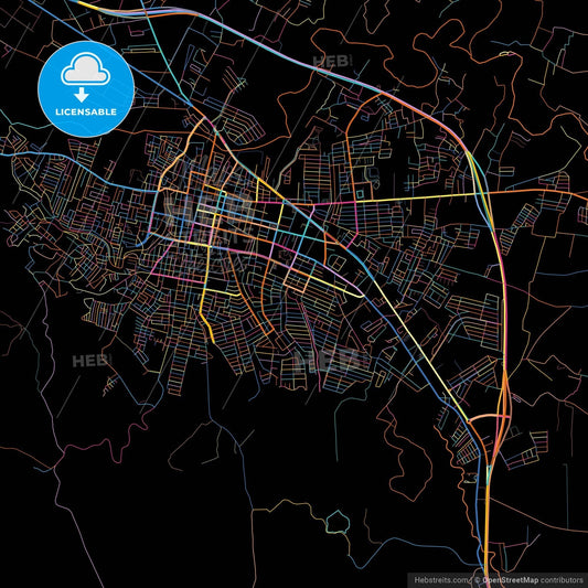 La Vega, La Vega, Dominican Republic, colorful city map on black background